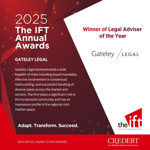 Logo of the The IFT Awards with Gateley Legal's win displayed