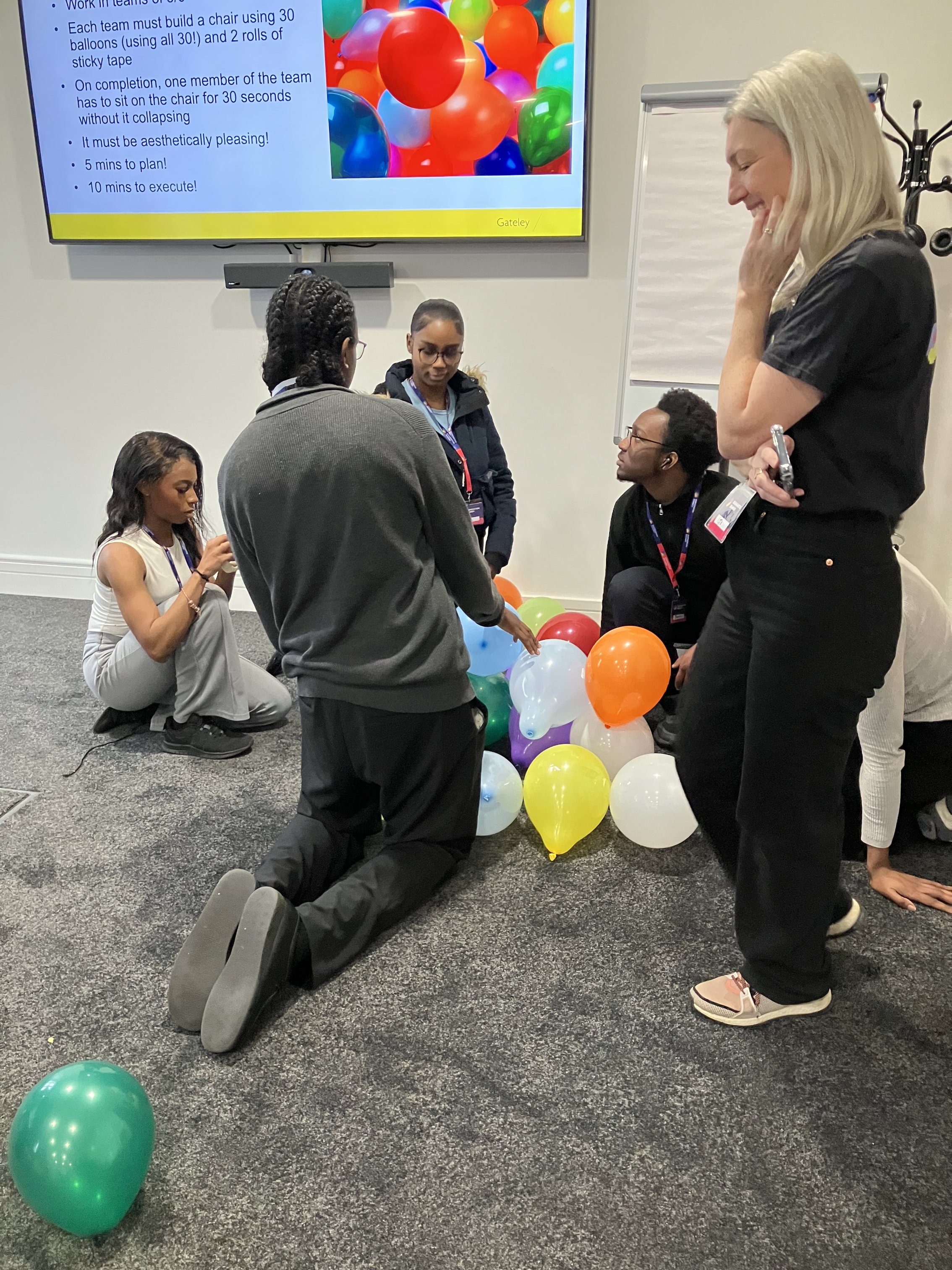 The students taking part in a fun task