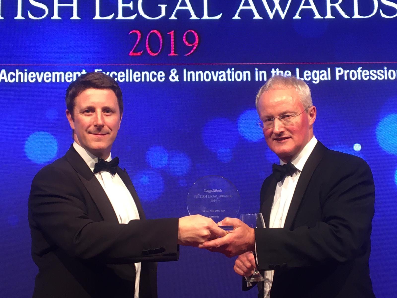 Photo of Gateley winning UK Law Firm of the Year at British Legal Awards 2019