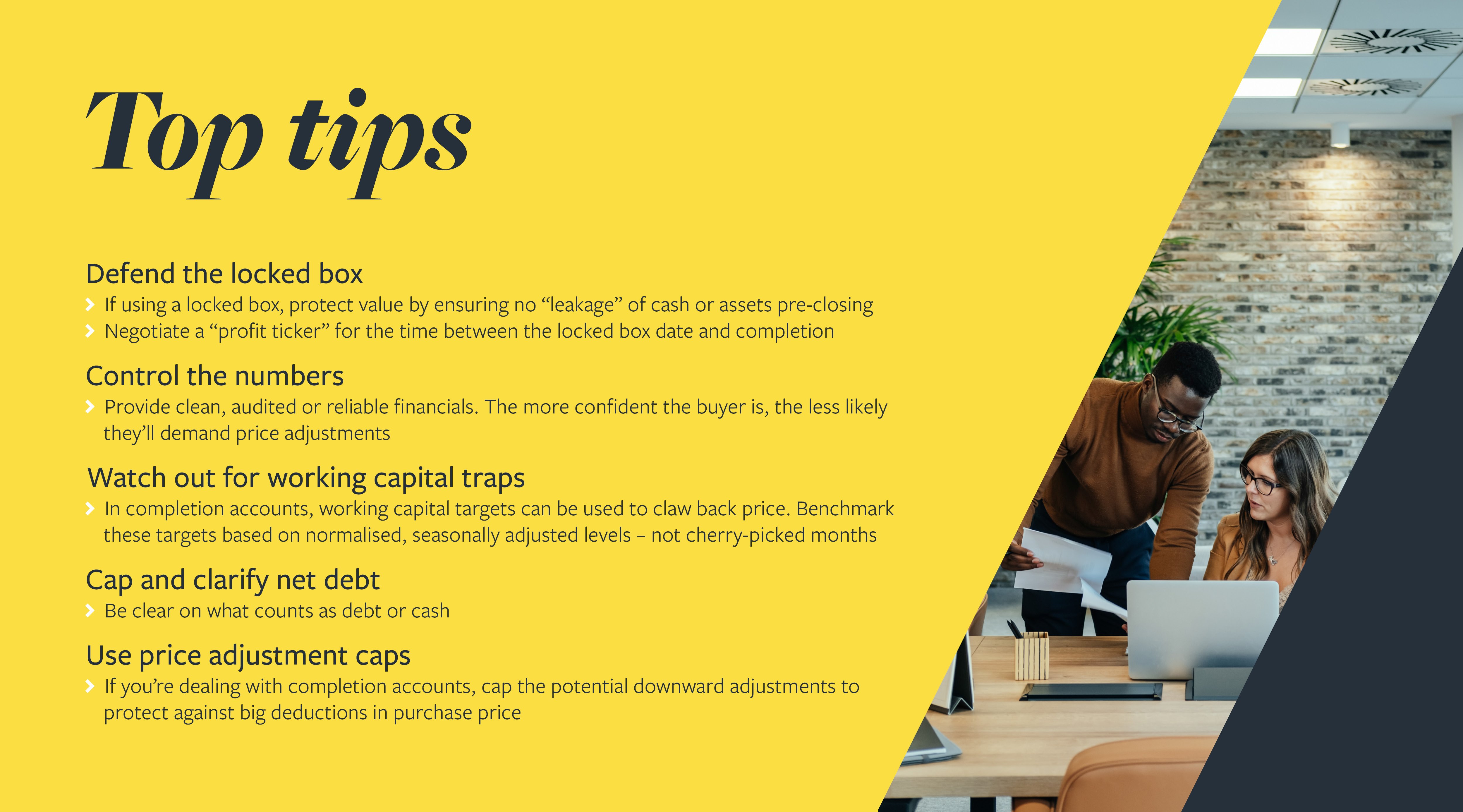 Top tips graphic on M&A pricing